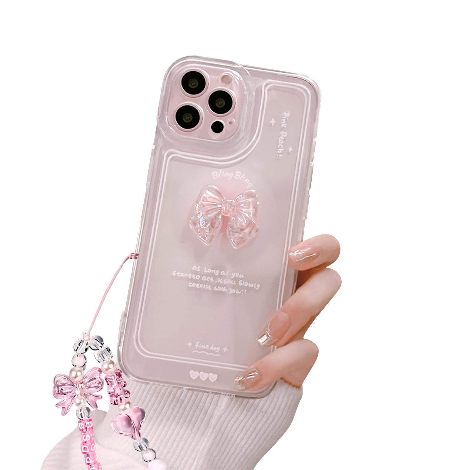 Reownest for iPhone 16 Pro Max Case, Cute 3D Pink Bowknot Soft